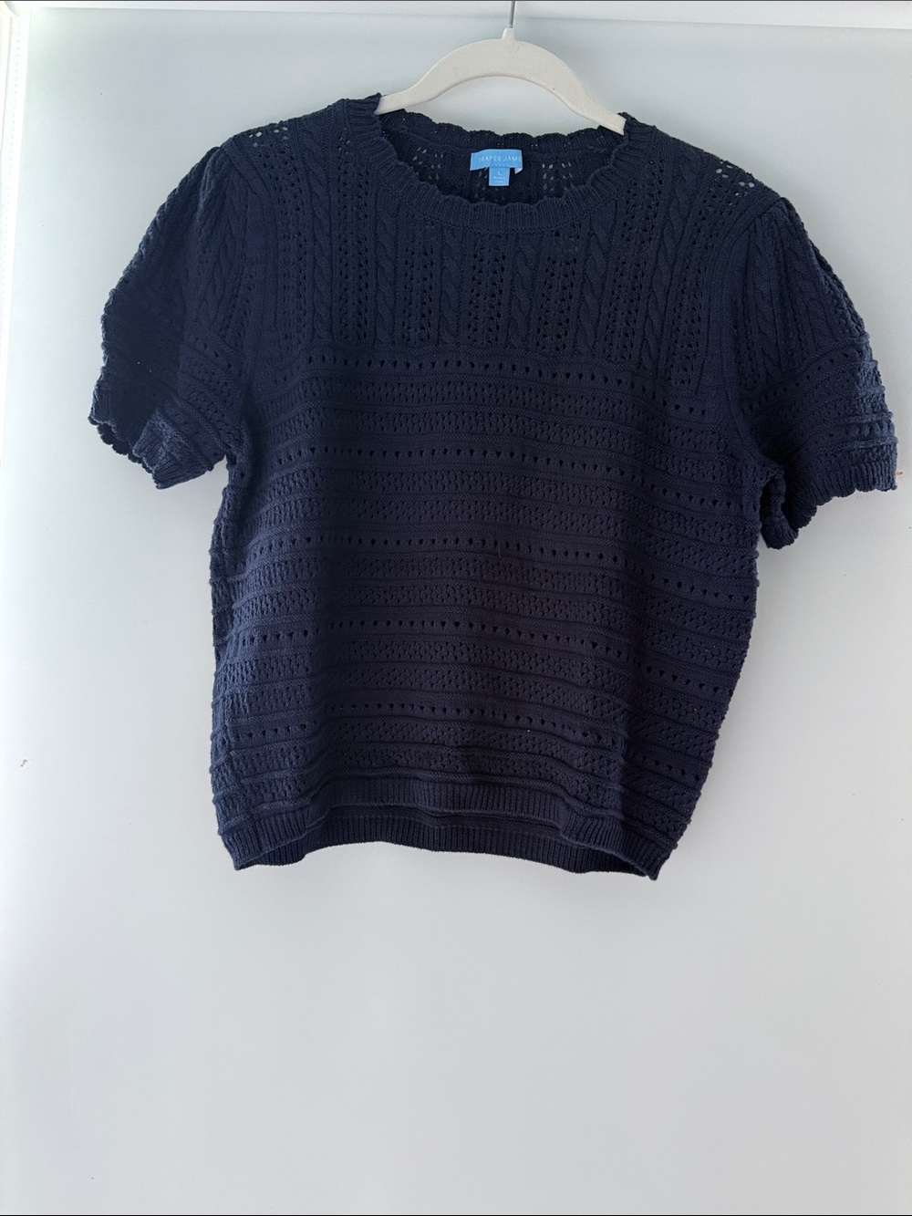 Draper James Navy Short-Sleeve Eyelet Knit Top